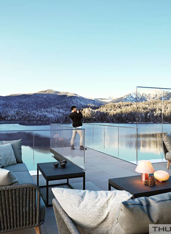 Rendering Eibsee Spa Ansicht Dachterrasse mit Skywalk