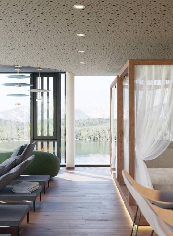 Rendering Eibsee Spa Ansicht Ruheraum mit Blick auf den See